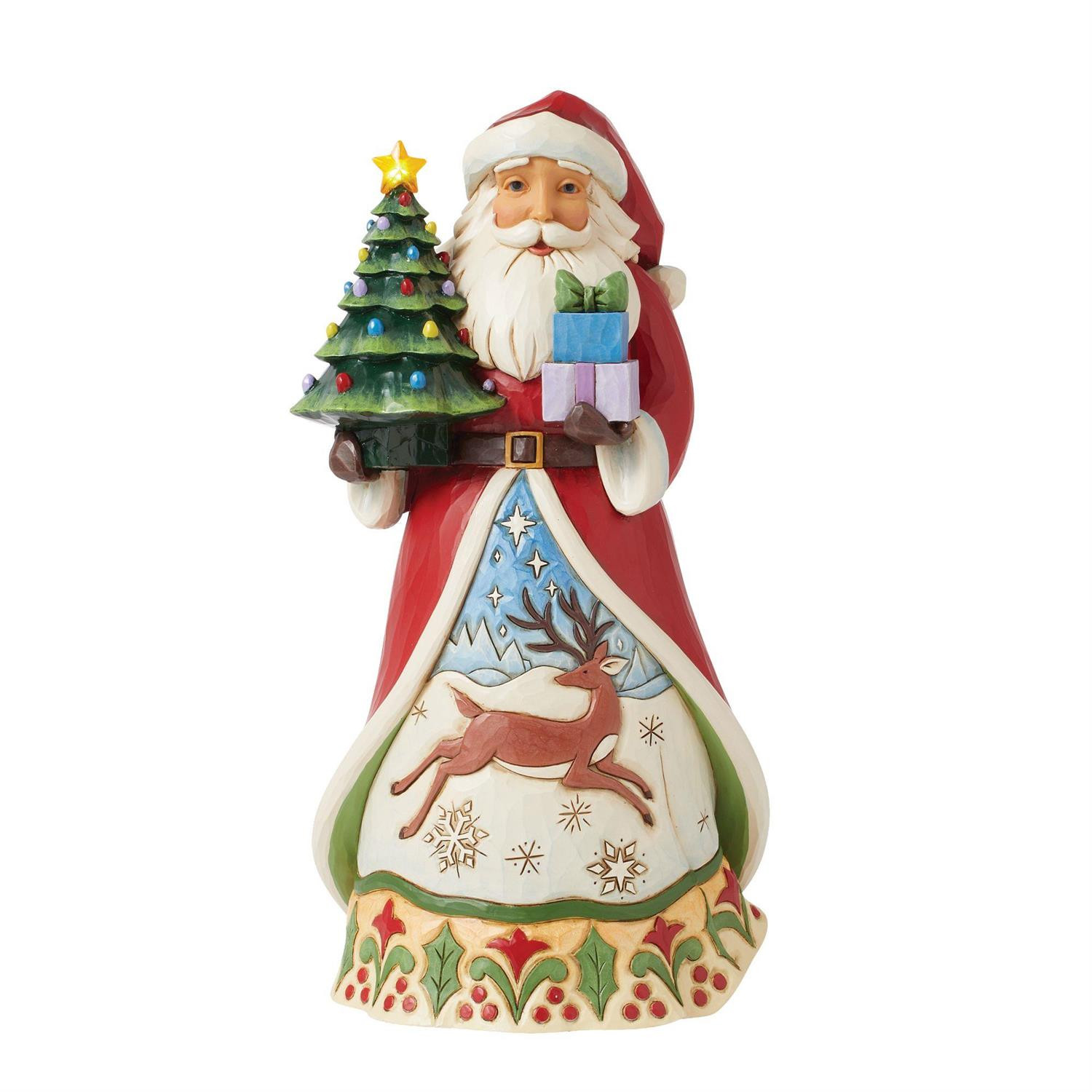 Albero illuminato con statuetta di Babbo Natale - JIM SHORE HEARTWOOD CREEK