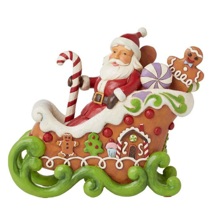 Figura di Babbo Natale Slitta Gingerbread Luminoso - JIM SHORE HEARTWOOD CREEK