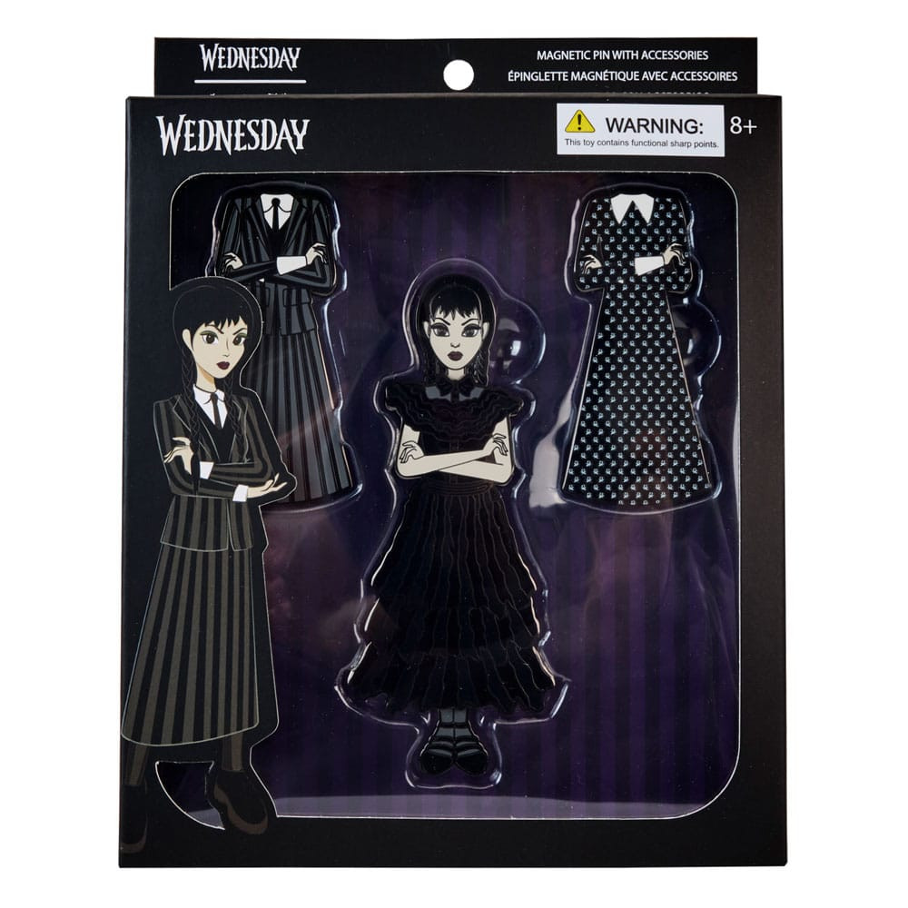 Mercoledì di Loungefly Spilla set 4 pins smaltate Mercoledì Addams Paper Doll 3 cm