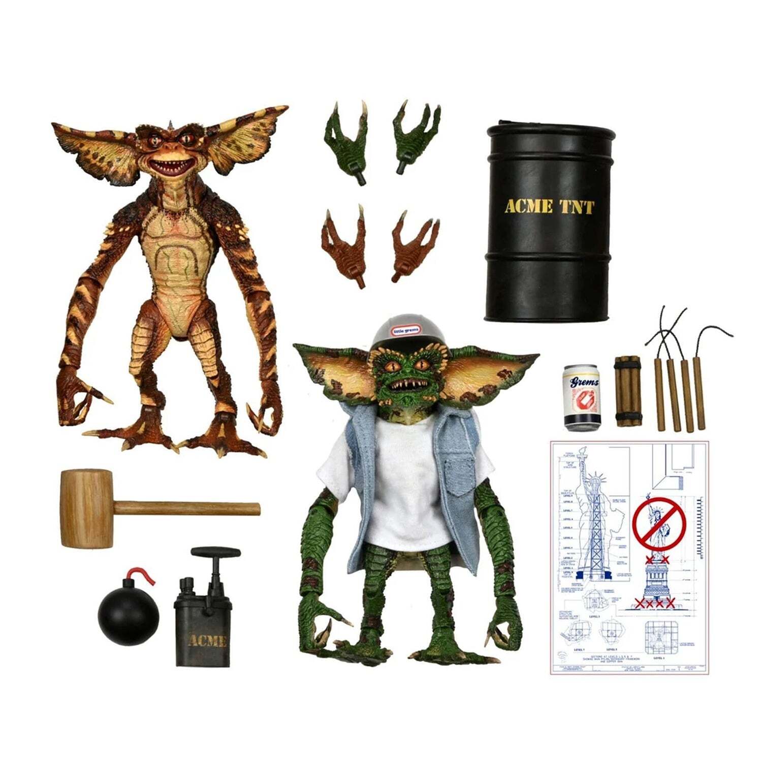 GREMLINS 2 - IL NUOVO LOTTO ACTION FIGURE IN SCALA 7" - GREMLIN DEMOLITORE CONFEZIONE DA 2
